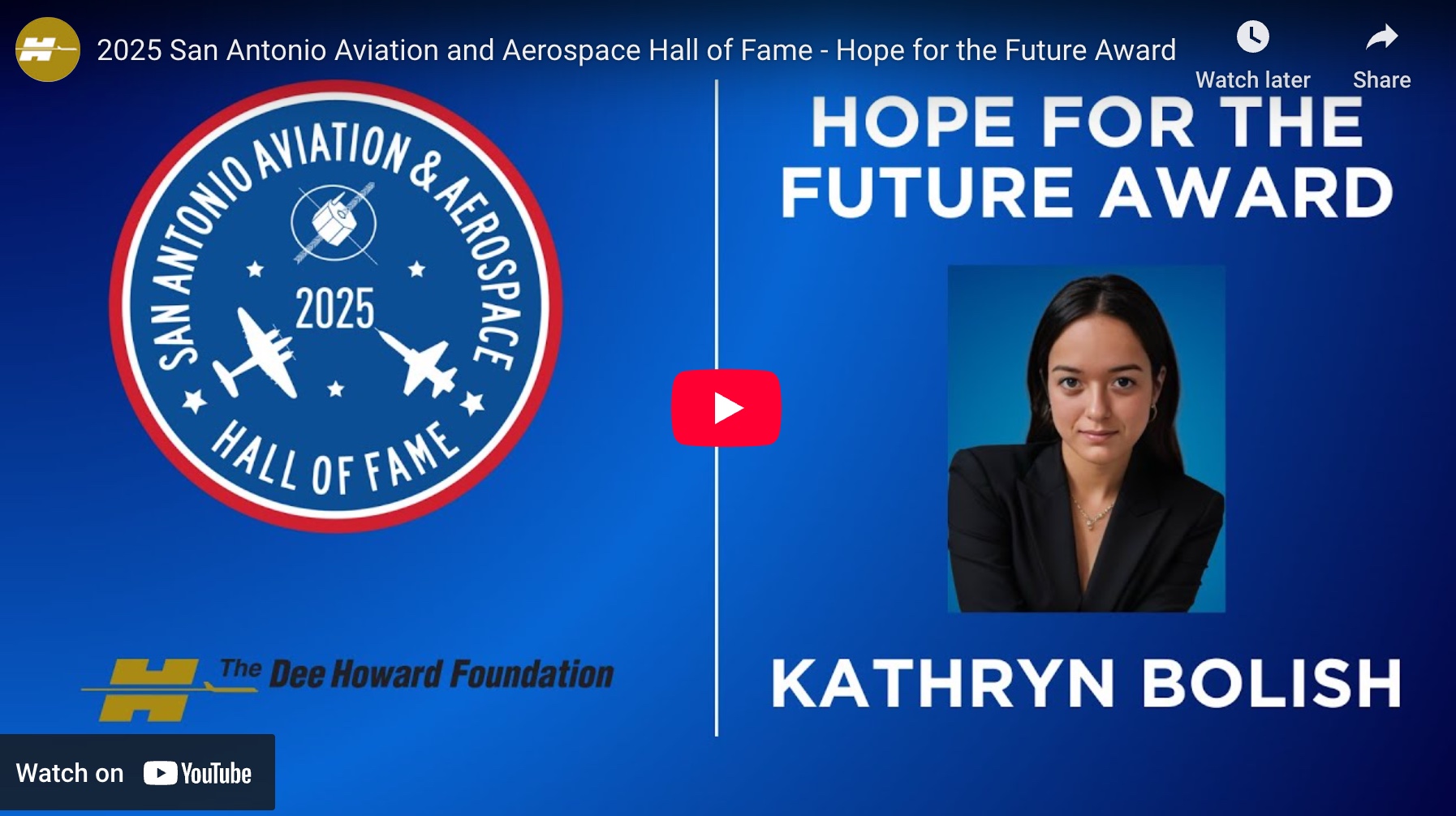 2025 San Antonio Aviation and Aerospace Hall of Fame - Hope for the Future Award